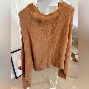 Free People Soft Fuzzy Brown Wide Neck Sweater